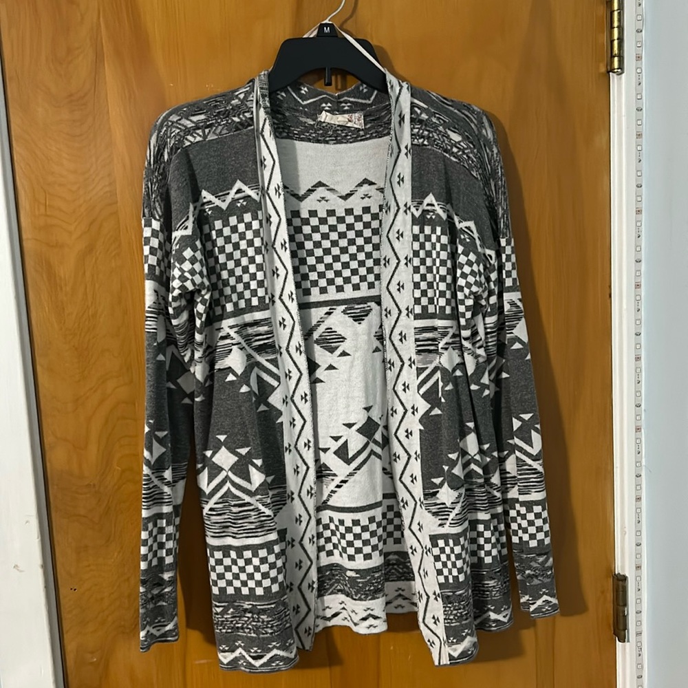 Grey and White Printed Cardigan